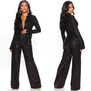 Stay Classy Sequin Jumpsuit - Black - M